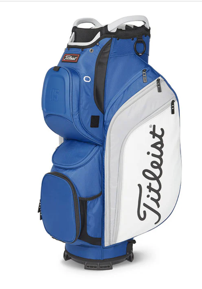 Titleist Cart 15 golf bag in royal blue and white on a clean studio background