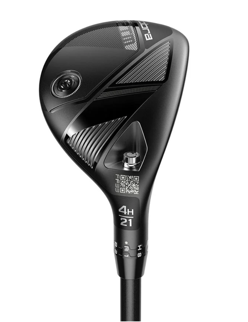 Cobra OPTM 4 hybrid club sole view showing 21 degree loft marking and FutureFit33 adjustable hosel