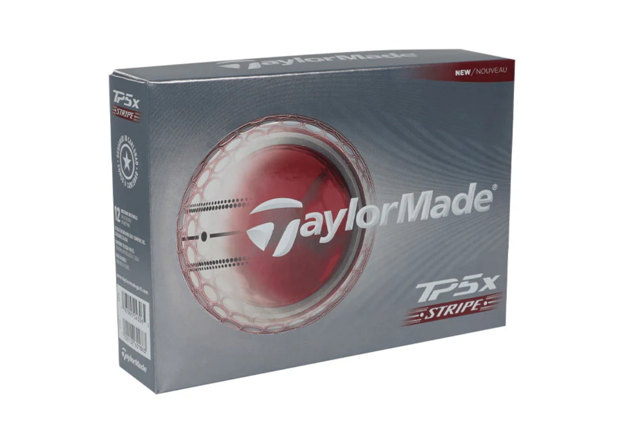 TaylorMade TP5x Stripe golf balls one dozen retail packaging box