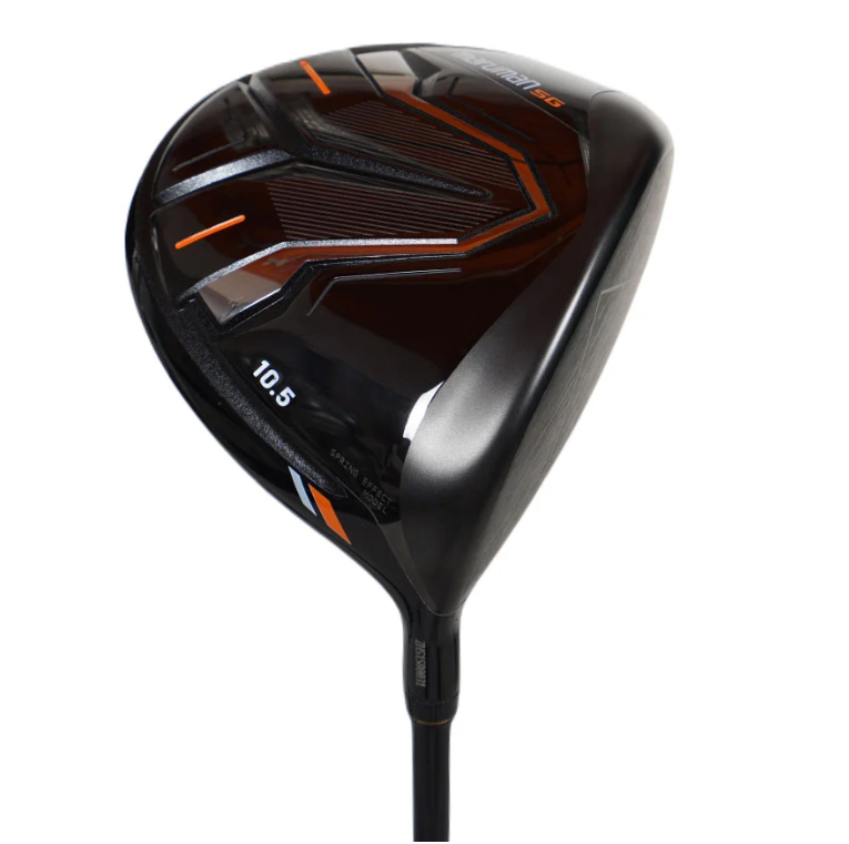 Maruman SG 10.5-degree golf driver head featuring a sleek black finish with orange accents and aerodynamic sole detailing.