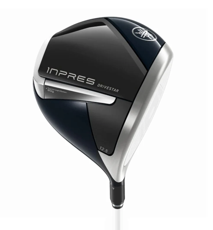 Yamaha Inpres DriveStar 12.5-degree ladies driver head featuring a sleek navy blue and silver finish with counterweight sole tech.