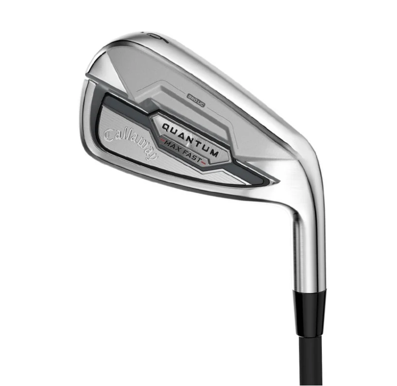 Callaway Quantum Max Fast #6 iron clubhead featuring a chrome cavity-back design with black and silver tech badging.