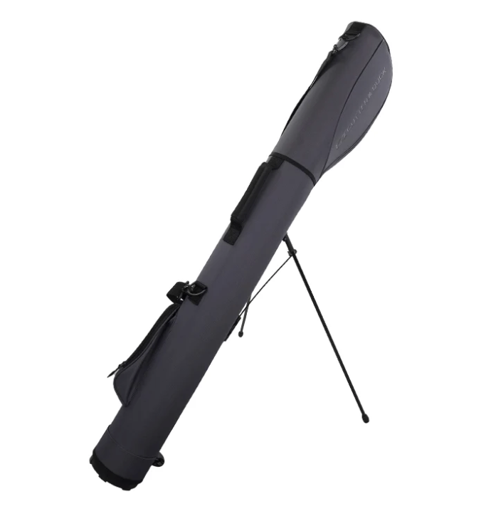 Cutter & Buck dark grey slim Sunday carry stand bag featuring a carry handle, accessory pocket, integrated stand legs, and subtle logo branding.