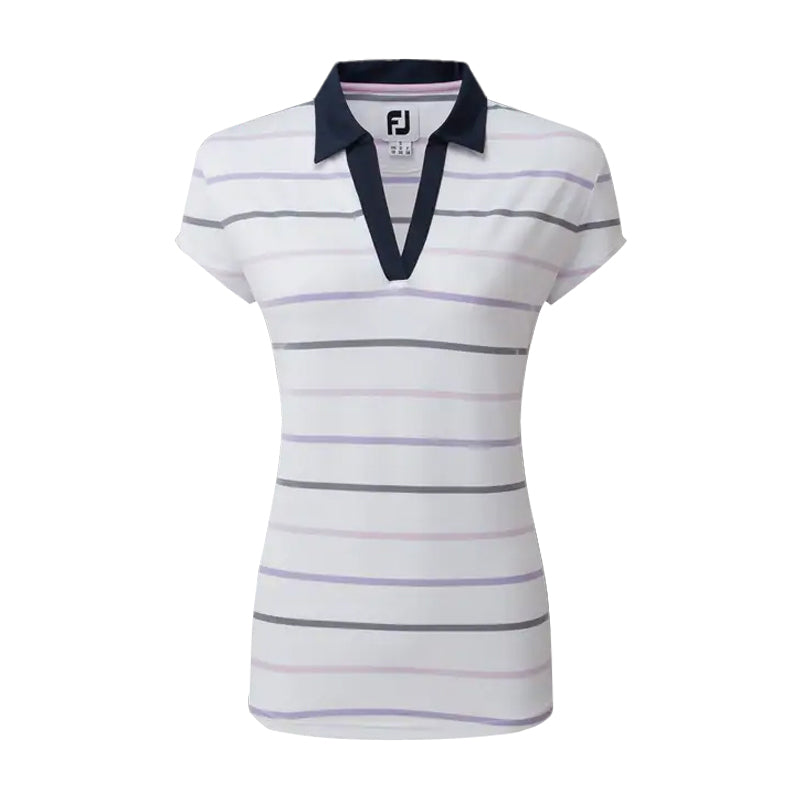 FOOTJOY Birdseye Stripe Women's Polo (White/Navy)