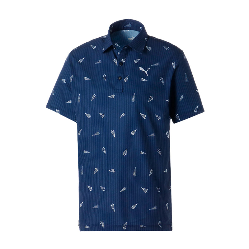PUMA Flag Printed Seersucker Men's Polo (Navy Blazer)