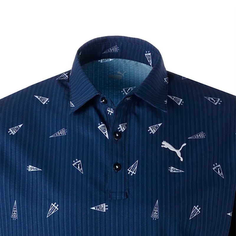 PUMA Flag Printed Seersucker Men's Polo (Navy Blazer)