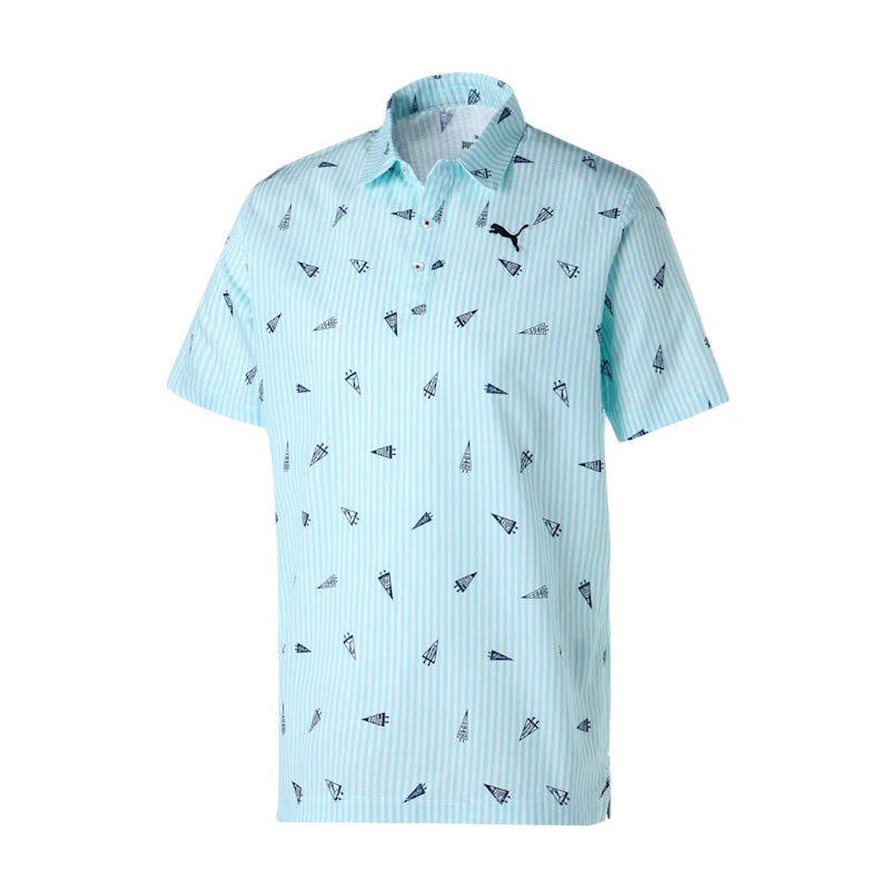 PUMA Flag Printed Seersucker Men's Polo (Tropical Aqua)