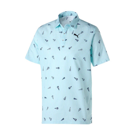 PUMA Flag Printed Seersucker Men's Polo (Tropical Aqua)