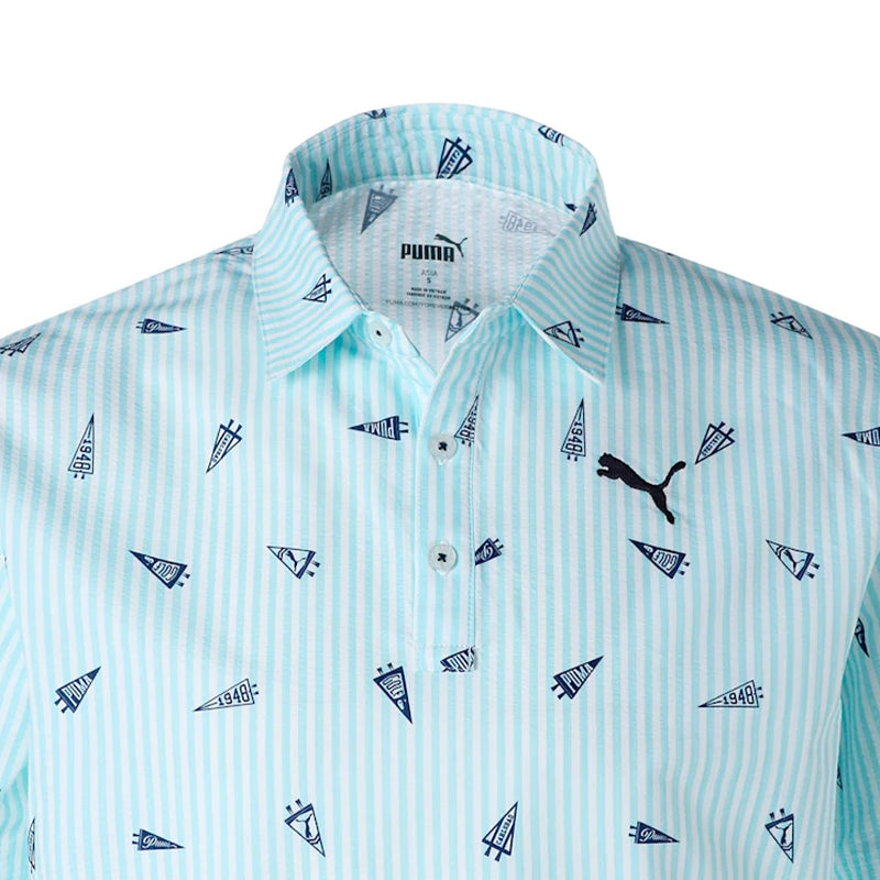 PUMA Flag Printed Seersucker Men's Polo (Tropical Aqua)