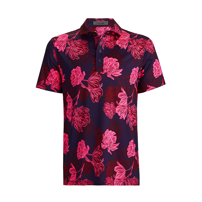 GFORE Stamped Floral Tech Jersey Men's Polo (Cabernet)
