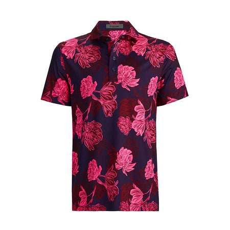 GFORE Stamped Floral Tech Jersey Men's Polo (Cabernet)