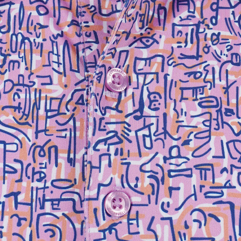 CUTTER & BUCK Poly Squiggle Print Men's Polo (Pink)