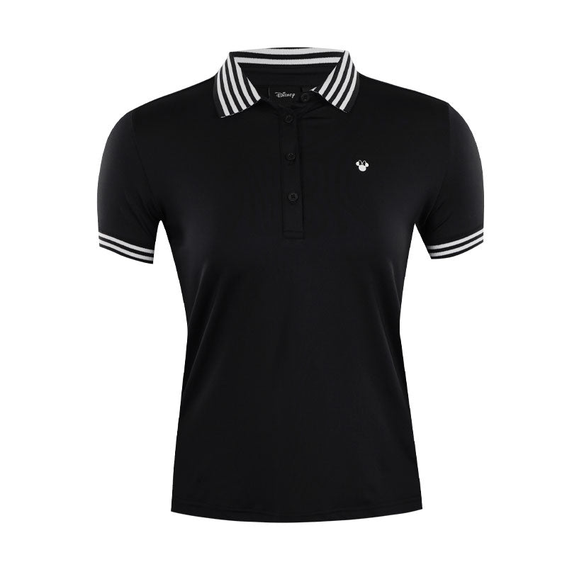 DISNEY Micky Mouse Women's Stripe Rib Polo (Black)