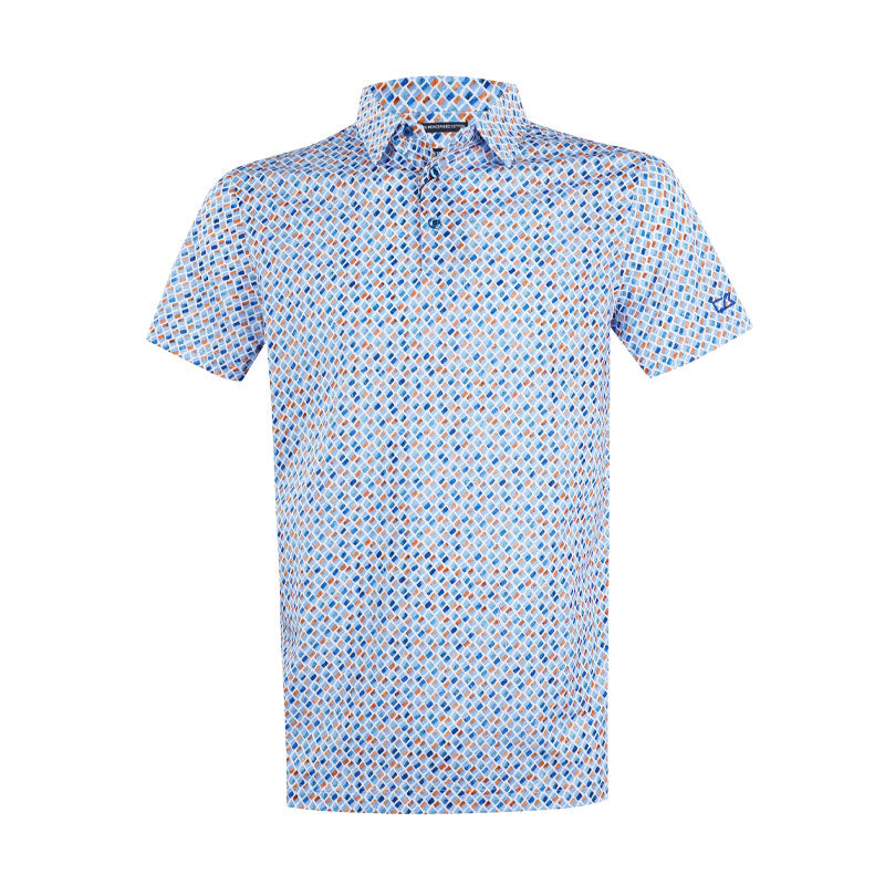 CUTTER & BUCK Mercerized Box Line Print Men's Polo (Blue/Brown)