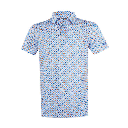 CUTTER & BUCK Mercerized Box Line Print Men's Polo (Blue/Brown)