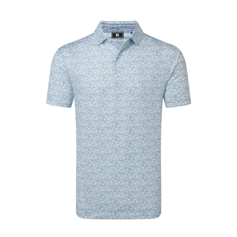 FOOTJOY Hidden Palm Print Lisle Men's Polo (White/Blue)