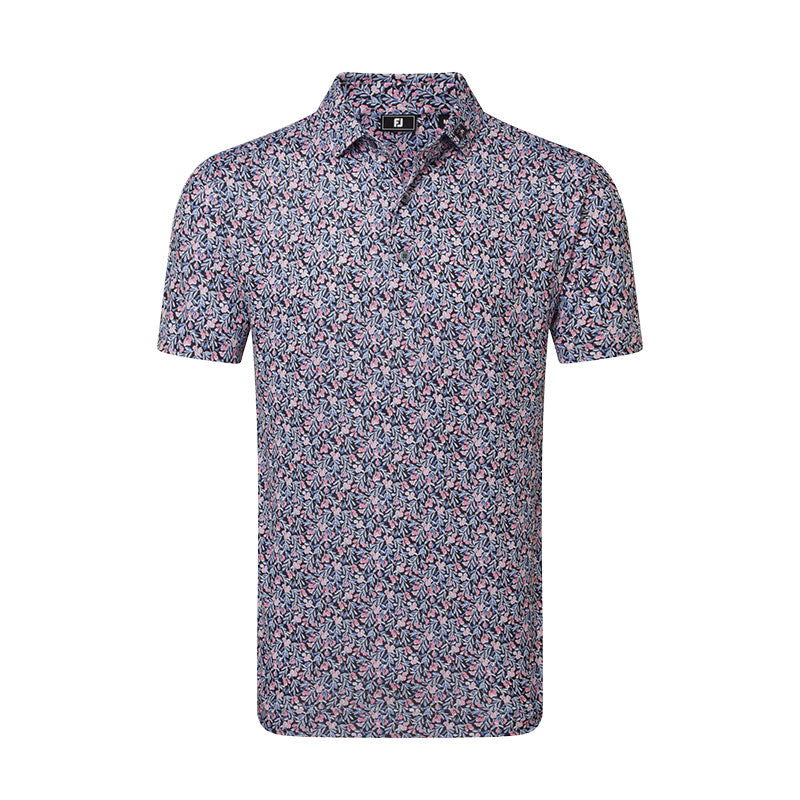 FOOTJOY Meadow Print Lisle Men's Polo (Black/Purple)