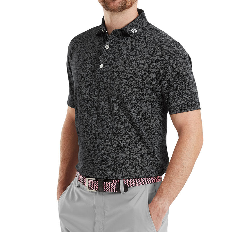 FOOTJOY Wingtip Floral Lisle Men's Polo (Black)