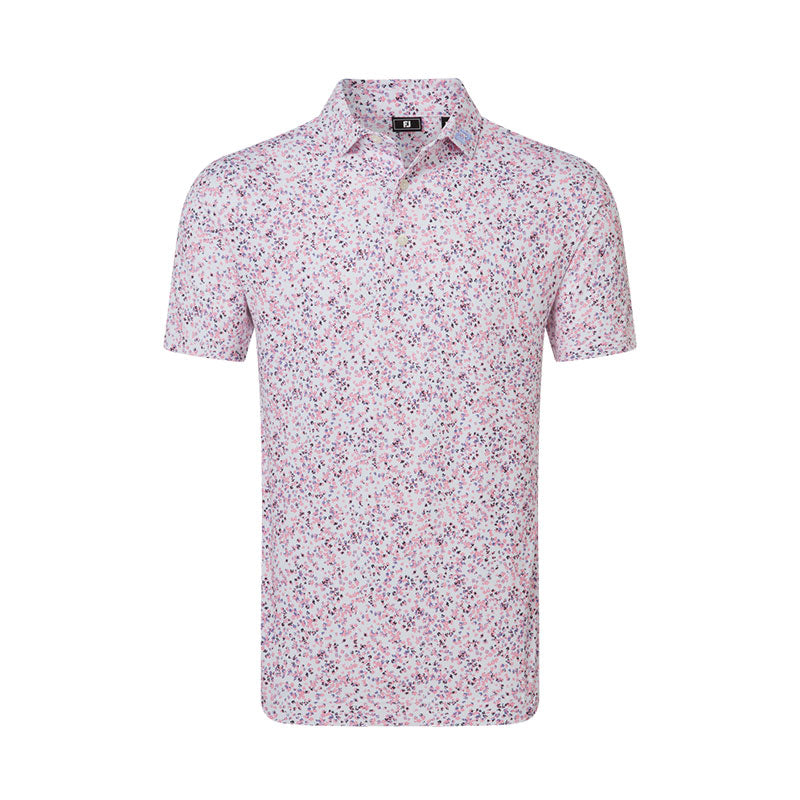 FOOTJOY Watercolor Floral Print Pique Men's Polo (White/Pink)