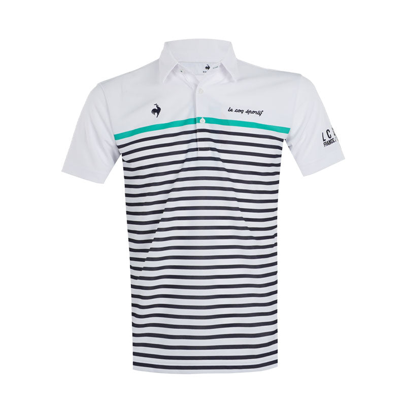 LE COQ SPORTIF GOLF Paneled Striped Men's Polo (White)