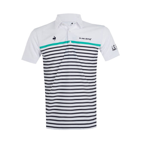 LE COQ SPORTIF GOLF Paneled Striped Men's Polo (White)
