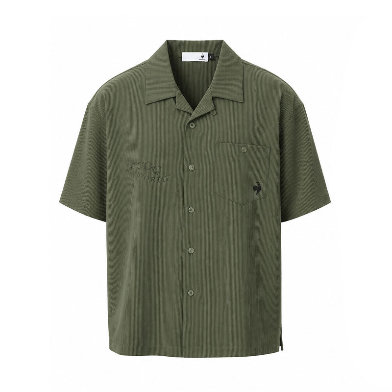 LE COQ SPORTIF GOLF Soccer Stripe Open-Collar Men's Polo (Khaki)