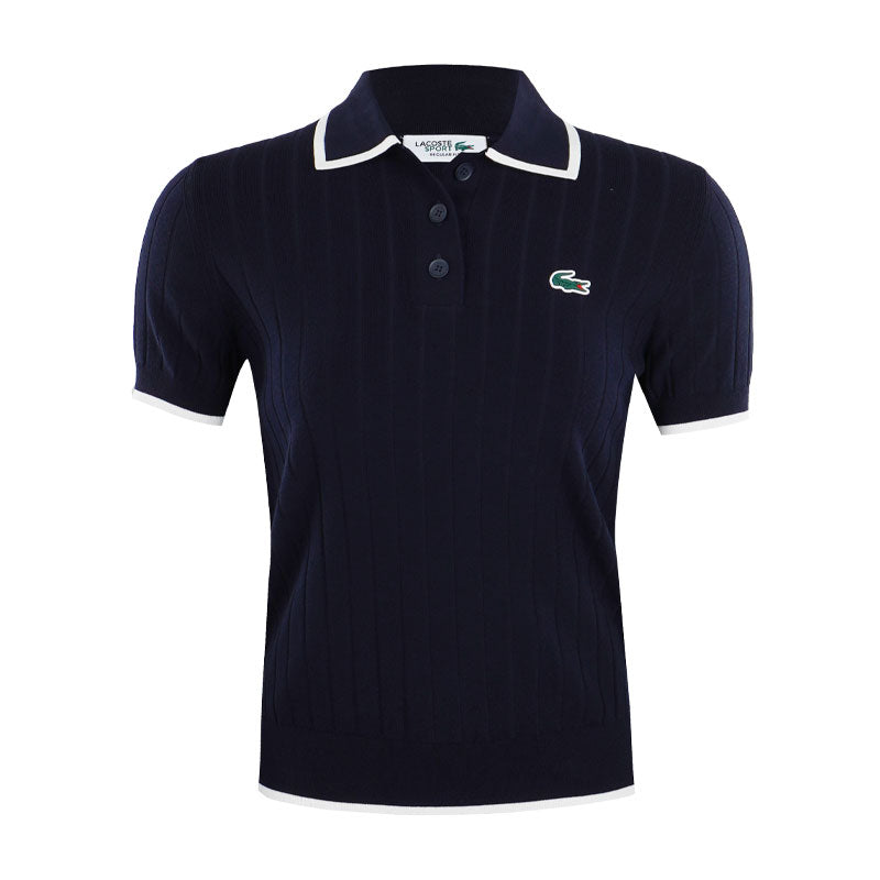 LACOSTE Polo Collar Women's Sweater (Navy/Flour)