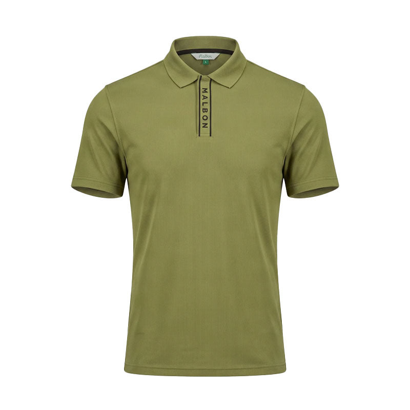 MALBON GOLF Evergreen Block Placket Men's Polo (Military Green)