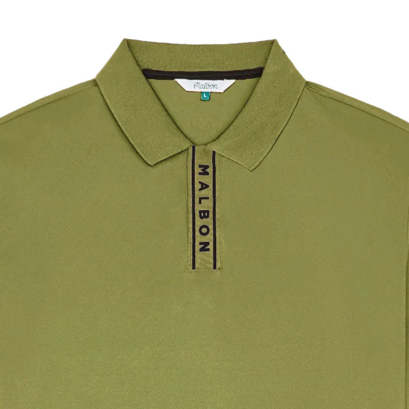 MALBON GOLF Evergreen Block Placket Men's Polo (Military Green)