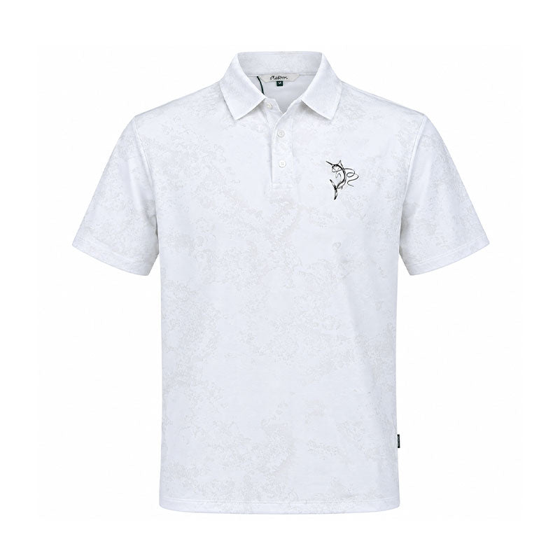 MALBON GOLF Fairway Bahair Men's Polo (White Ripple)