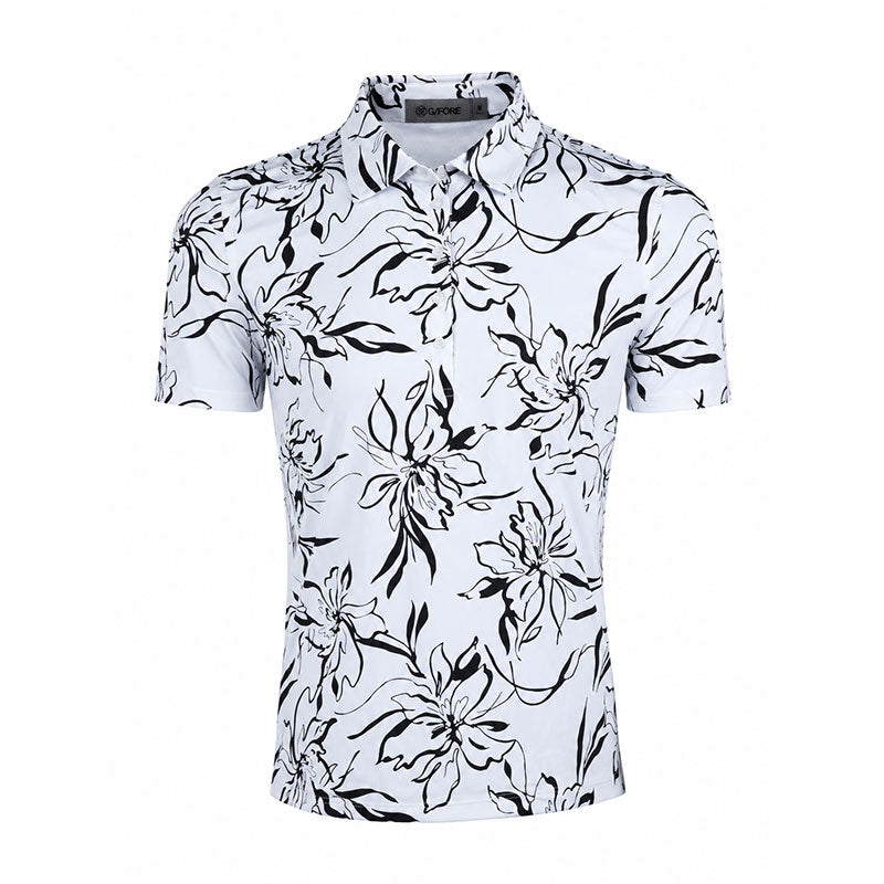 GFORE Big Floral Silky Tech Nylon Men's Polo (Snow)