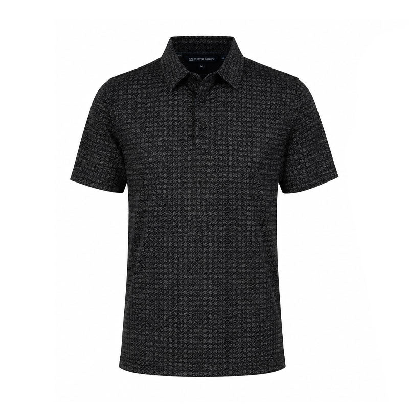 CUTTER & BUCK Mercerized Rectangle Linear Print Men's Polo (Black/Brown)