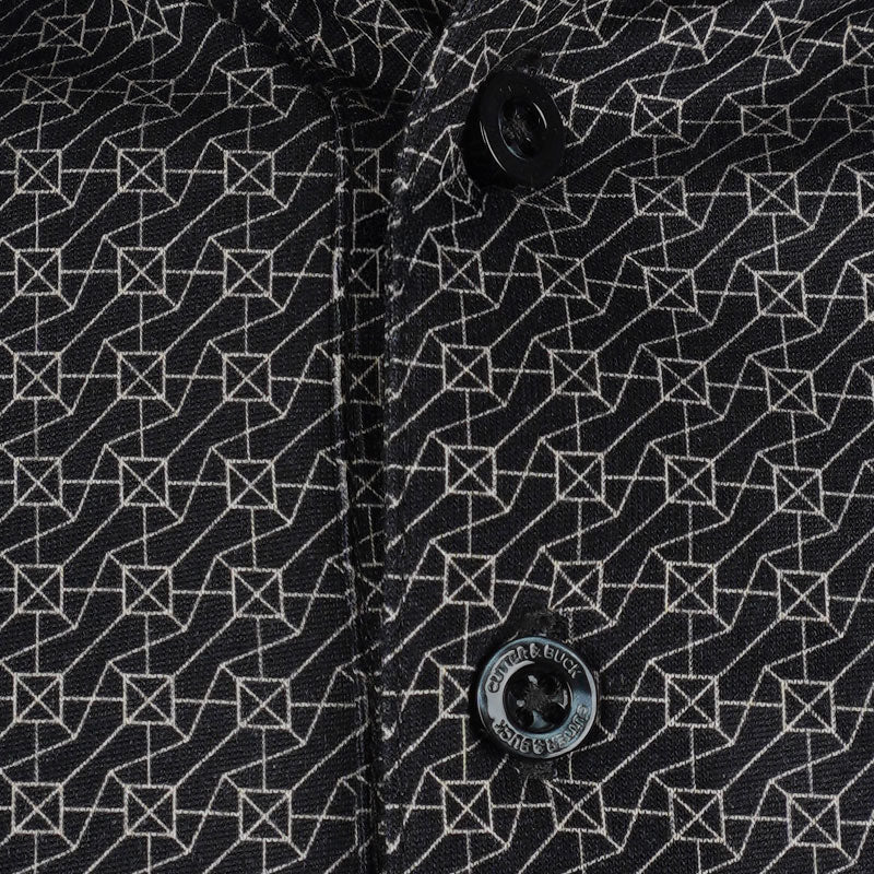 CUTTER & BUCK Mercerized Rectangle Linear Print Men's Polo (Black/Brown)