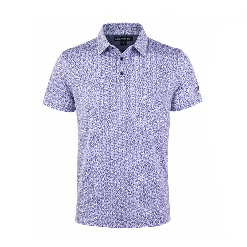 CUTTER & BUCK Mercerized Floral Print Men's Polo (White/Blue)