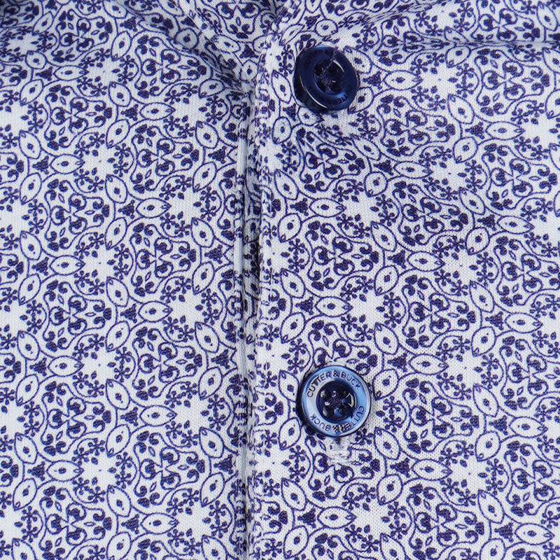 CUTTER & BUCK Mercerized Floral Print Men's Polo (White/Blue)