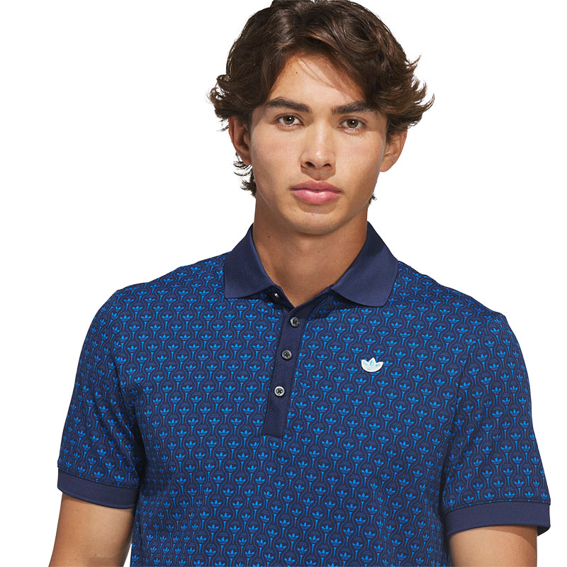 ADIDAS Originals All Over Trefoil Men's Polo (Bluebird/Night Indigo)