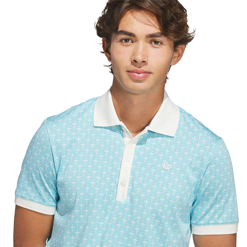 ADIDAS Originals All Over Trefoil Men's Polo (Chalk White/Light Aqua)