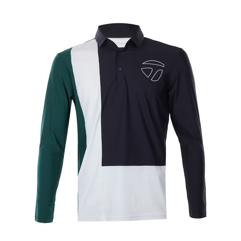 TAYLORMADE Color Block Men's Long Sleeve Polo (Navy)