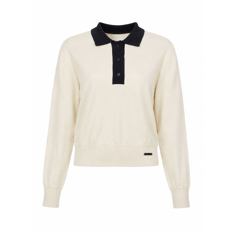 CALVIN KLEIN Olwyn Knit Women's Long Sleeve Polo (Buttercream)