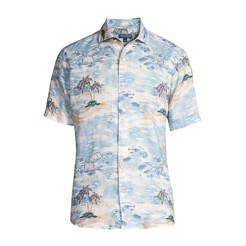 PETER MILLAR Tropics Linen Sport Men's Shirt (Blue Frost)