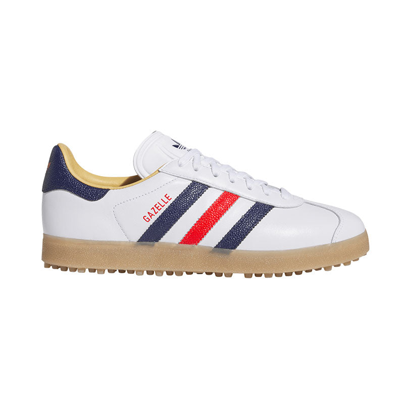 ADIDAS Gazelle Unisex Spikeless Shoes (White/Blue/Red)
