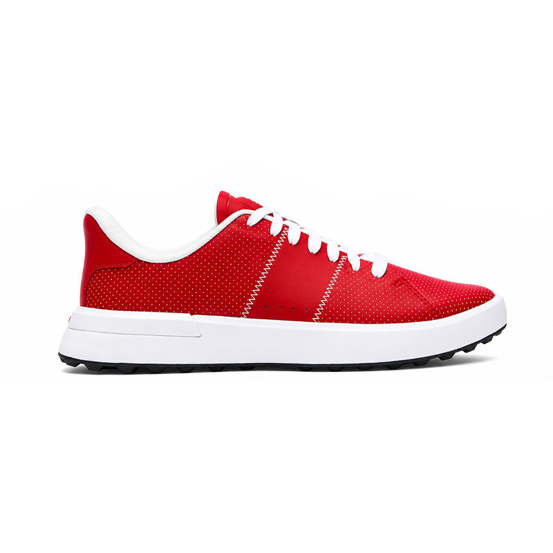 GFORE G.112 Perforated Leather Saddle  Stripe Women's Spikeless Shoes (Classic Red/Snow)