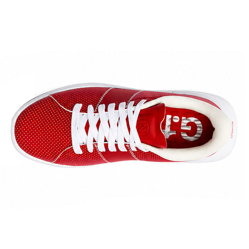 GFORE G.112 Perforated Leather Saddle  Stripe Women's Spikeless Shoes (Classic Red/Snow)