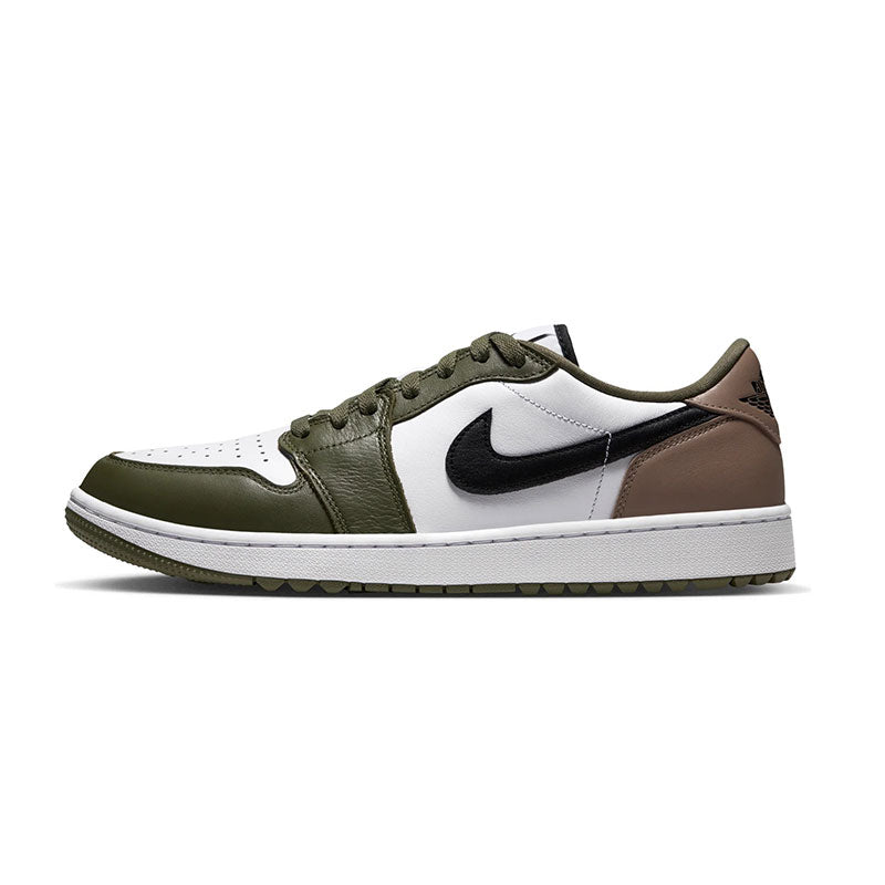 NIKE Jordan 1 Low Men's Spikeless Shoes (White/Black/Green)