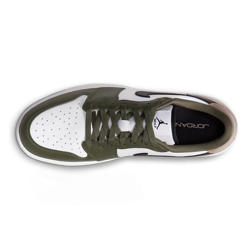 NIKE Jordan 1 Low Men's Spikeless Shoes (White/Black/Green)