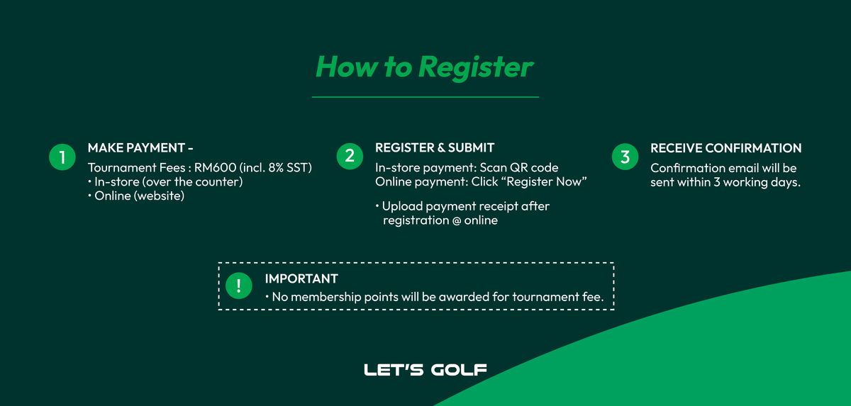 Steps to register MST Golf Community Golf Day 2026 at Tropicana Golf & Country Resort on 8 October 2026.